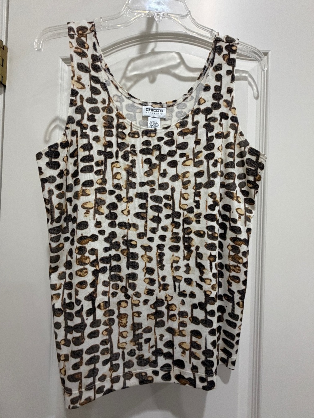 Chico's Travelers Size 2 Ladies Women's Tank Top Sleeveless Tan Brown Beige Spot